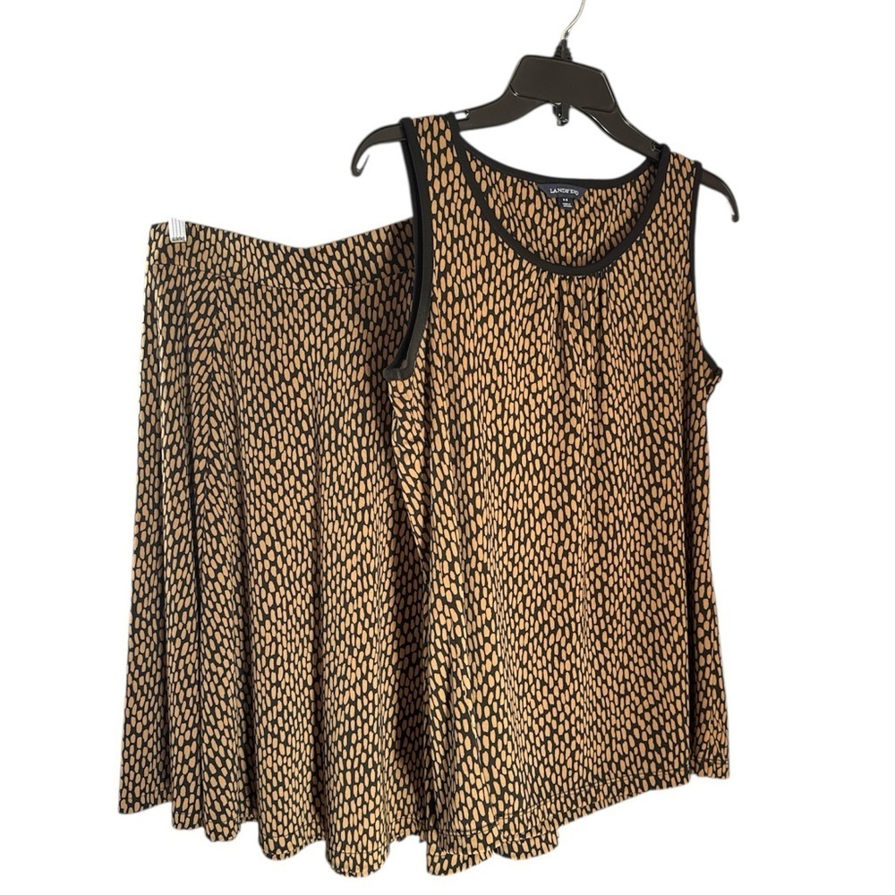 Lands’ End 2-Piece Skirt & Tank Set - Tan/Black Abstract Print - Size S (6/8)